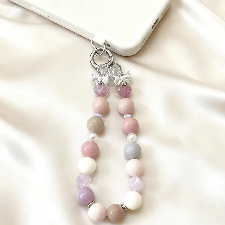 奶茶系温柔纯净简约风手工diy手机链手工挂饰防丢挂链可爱创意