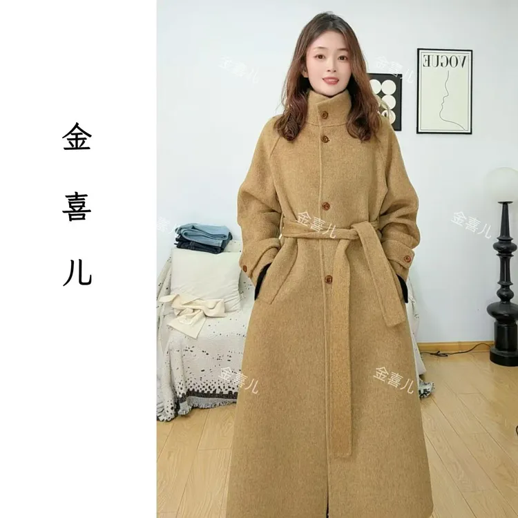 2025秋冬新款羊毛大衣韩版落肩袖宽松型毛呢外套0523