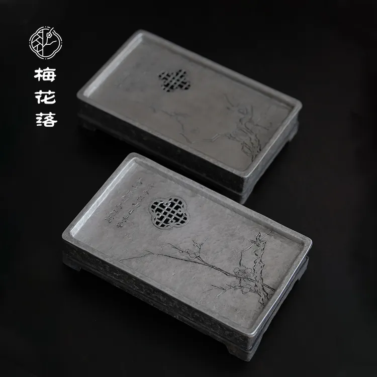 梅花落咏梅纯锡壶承蓄水茶船诗文干泡台壶托茶台非遗锡雕冉物联名