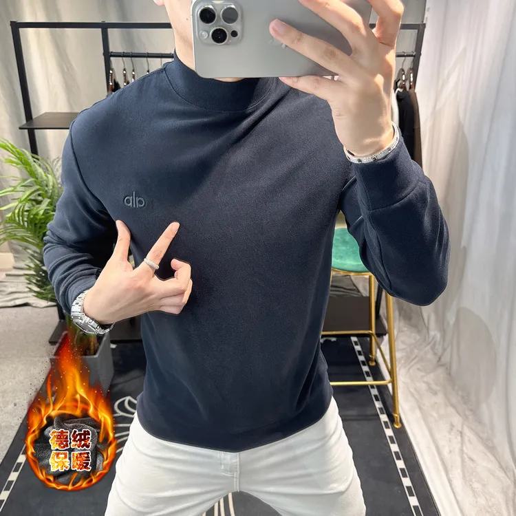欧洲站2025新款男士长袖t恤半高领德绒保暖冬季打底衫潮男上衣服