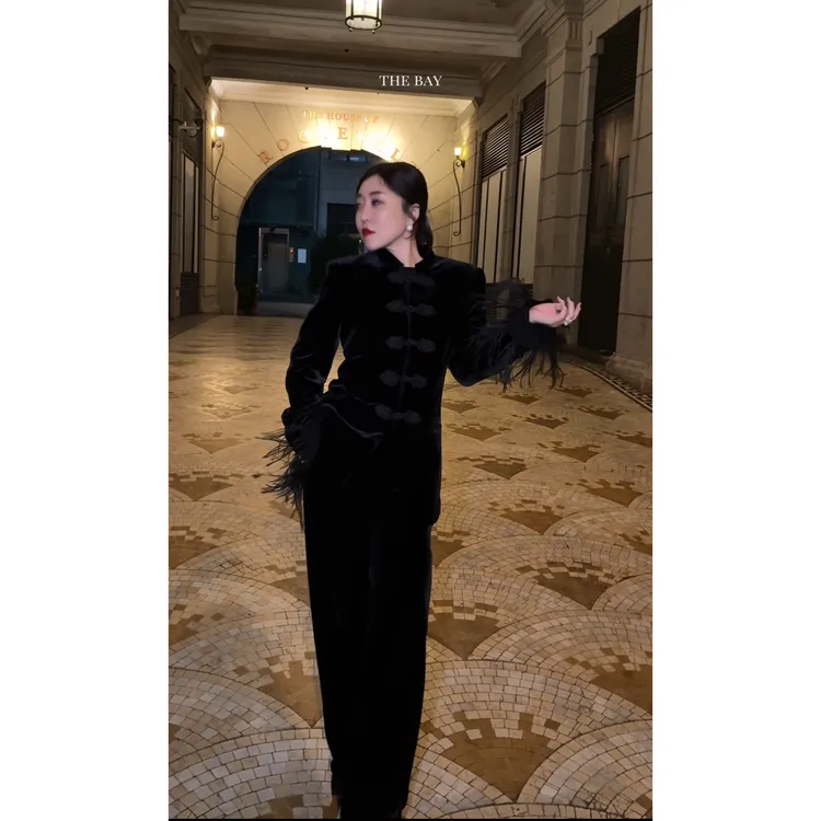 TheBay【巴黎夜话】100%真丝丝绒立领外套Bay2SQXL0230