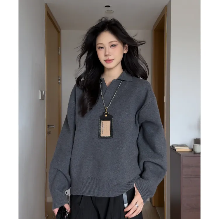 MAYU【重磅千克毛衣】德国机器高密老钱风海鸥领宽松休闲毛衣针织衫