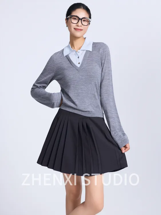 ZHENXI【精仿羊毛JK裙】高个子穿搭纯色百褶裙时尚短裙25QDJZ0574