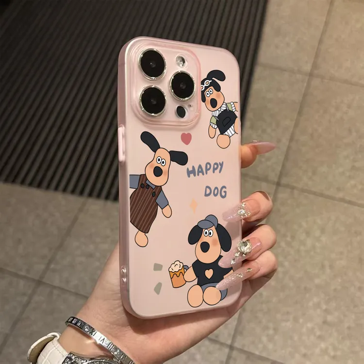 超薄软壳三只开心狗适用苹果17手机壳16promax苹果15卡通13新款14