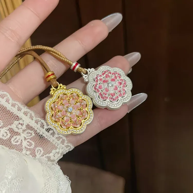 吊坠足银珐琅 牡丹百福足银吊坠-足银999.9-中秋节礼物送女友时尚