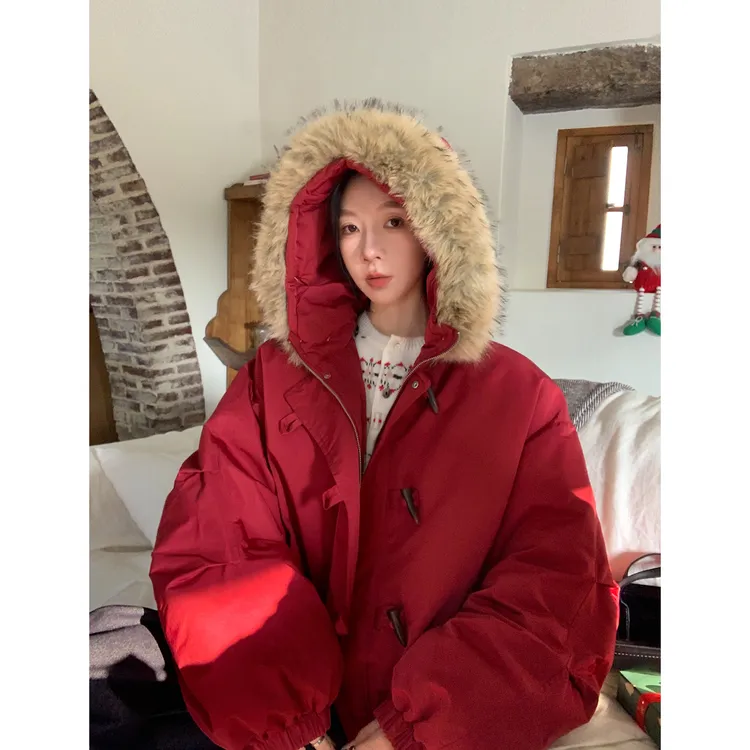 Vs what「雪山秘境」毛领连帽派克服女保暖棉服冬季牛角扣厚外套