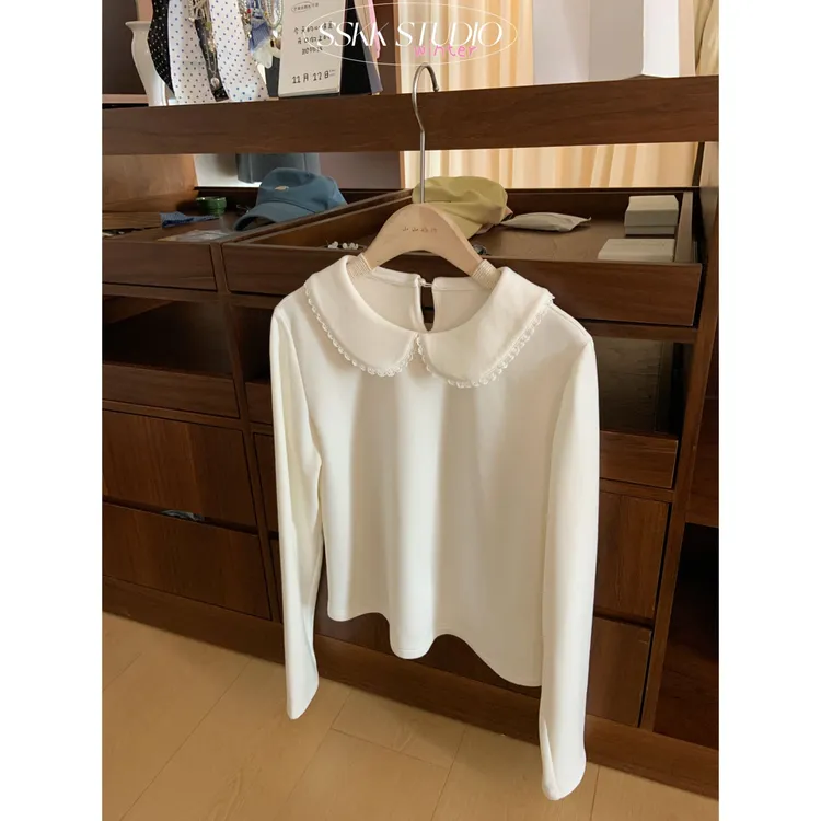 KMZY/KMZY山_山【文艺姐姐】微胖韩系减龄娃娃领甜美长袖加绒打底衫