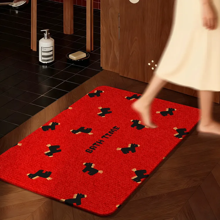 高级感仿亚麻编织浴室地垫吸水速干防滑卫生间脚垫门口防滑垫地毯