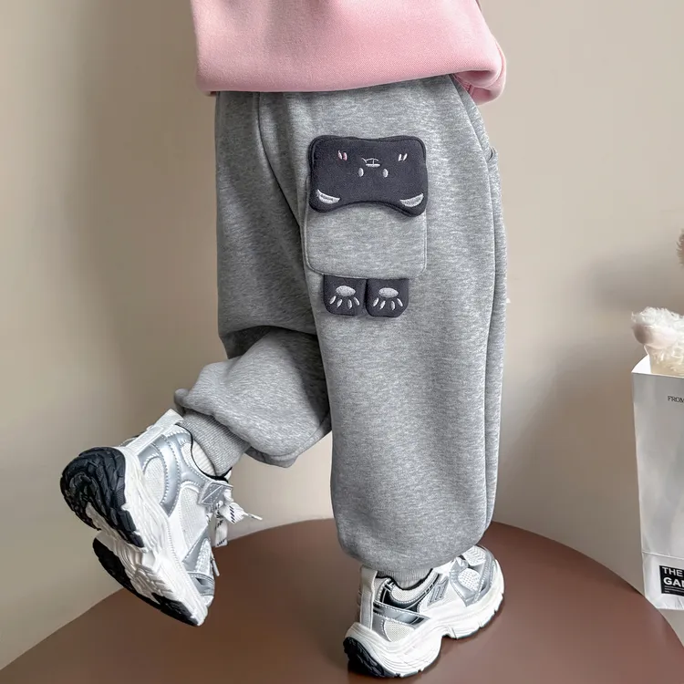 女童洋气宽松一体绒秋冬款休闲卫裤宝宝外穿灰色裤子儿童冬装加厚
