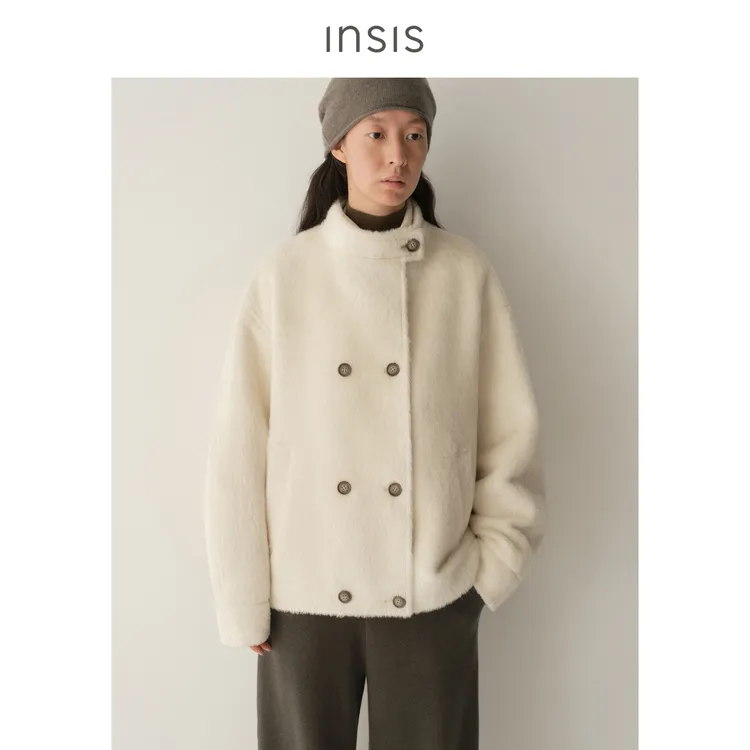 INSIS FEMME苏力羊驼毛2025冬季新款简约文艺基础双排扣短款大衣
