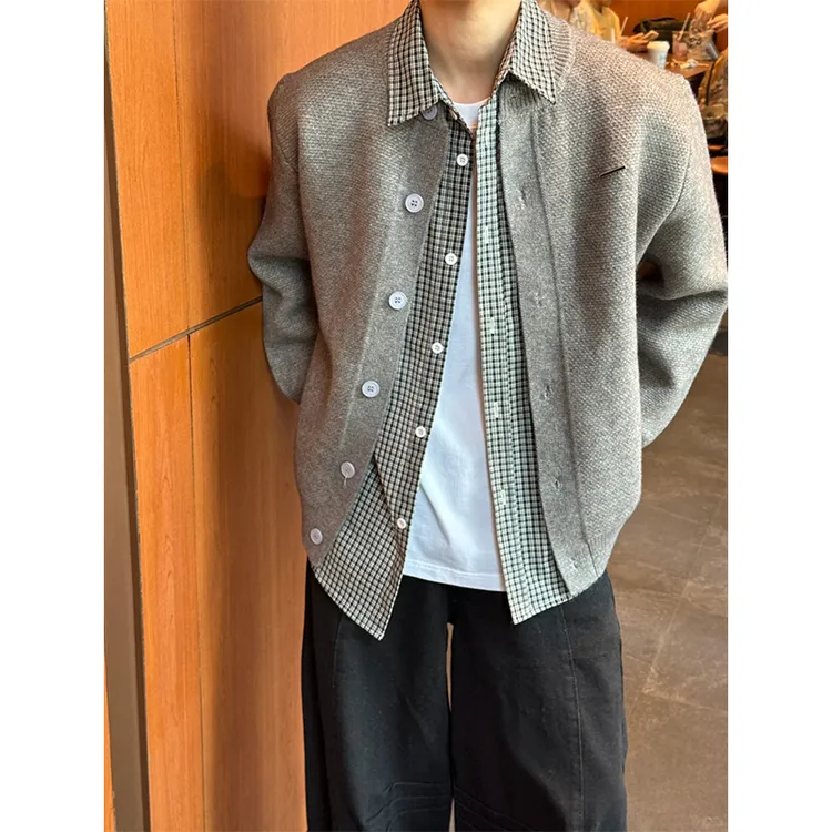 2025秋新款棒球领粗针开衫毛衣纯色宽松休闲慵懒感外套男女同款