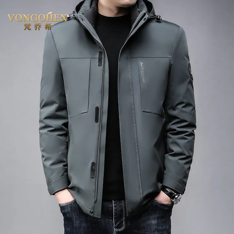 VONGOHEX男士休闲羽绒服冬季可拆卸内胆鹅绒轻薄加厚时尚连帽外套