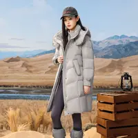 寻拓者90绒女款宽松连帽中长款御寒保暖羽绒服FYH6573