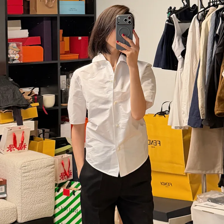 ROMI STUDIO醋酸混纺柔润亲肤挺括抗皱翻领短袖衬衫 RWDRSG3789
