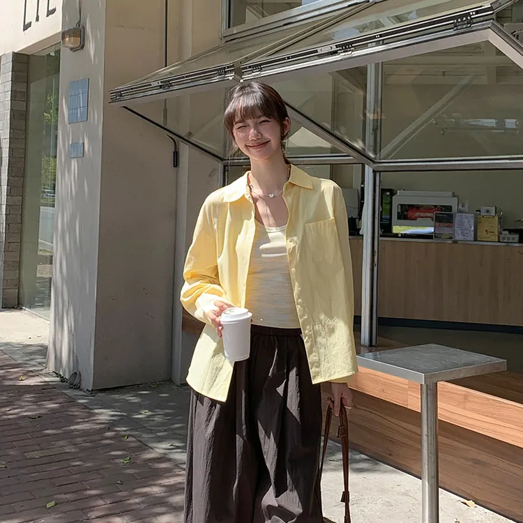 薄款纯棉百搭衬衫外套女夏季休闲百搭衬衣开衫吊带两件套装