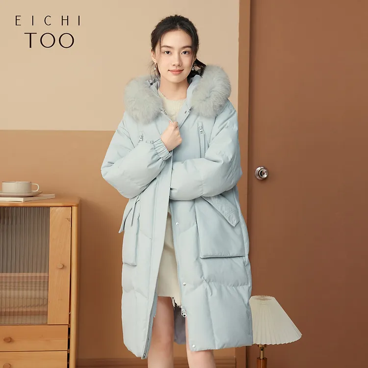【90绒】爱居兔中长款时尚女士保暖高级感连帽羽绒服EWRAD4N776A