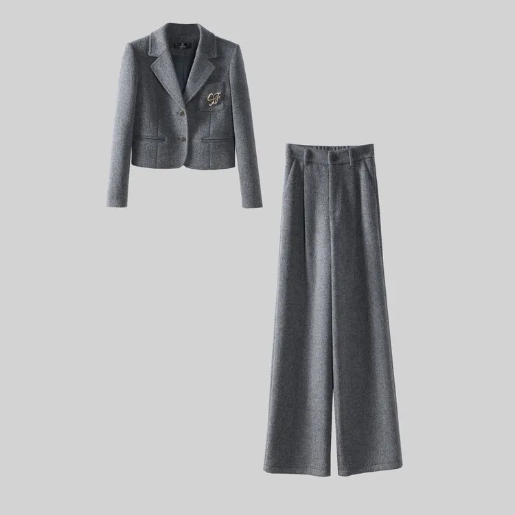【纪朵研】8150高级感西装阔腿裤两件套女2025新款时尚气质洋气套装