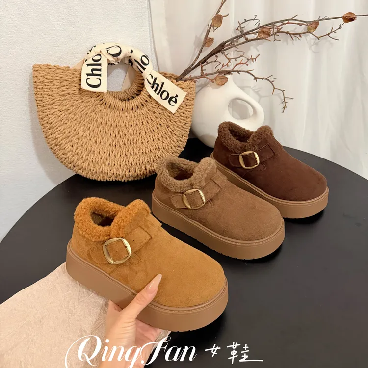 厚底增高加绒勃肯鞋女2025秋冬季新款加厚雪地靴乐福鞋豆豆棉鞋子