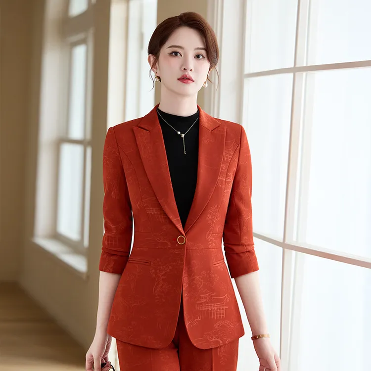 橙色西装外套女秋季2025新款修身气质高级设计感小众职业西服套装