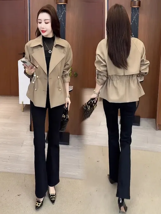 JY0001   时尚短款风衣外套女春季新款洋气宽松显瘦百搭休闲上衣