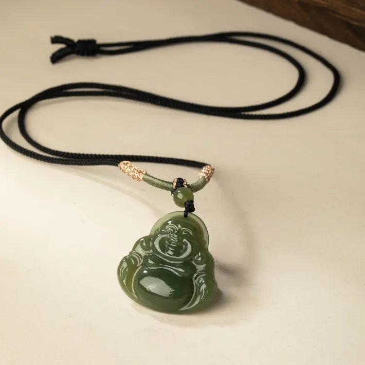 女款天然和田玉镶嵌款弥勒佛公玉石玉佛公吊坠挂坠30mmX30mm*8M
