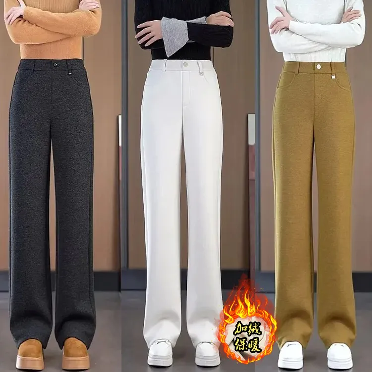 依梅儿羊毛呢阔腿裤子女2025新款冬高级感加绒加厚休闲裤直筒宽松