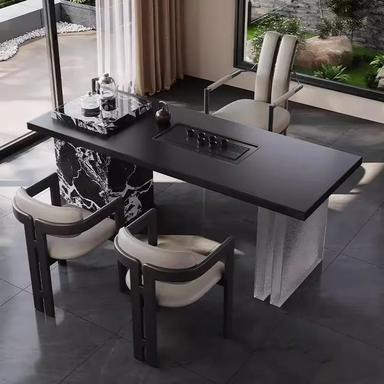 意式岩板茶桌椅组合一整套办公室家用亚克力轻奢小户型阳台泡茶桌
