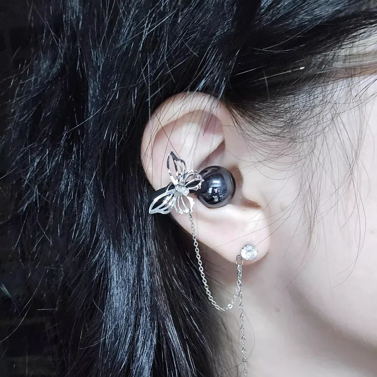 铜合金耳饰 适用于freeclip2耳机扣镂空蝴蝶耳夹扣耳钉防丢链配饰