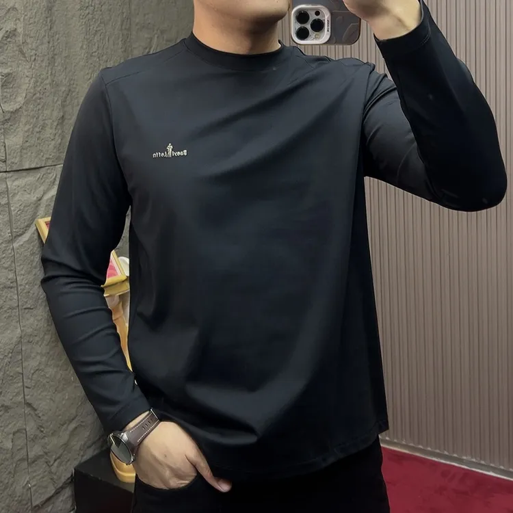 2025-8928长袖男士男士长袖T恤纯色秋冬加厚加绒百搭时尚圆领