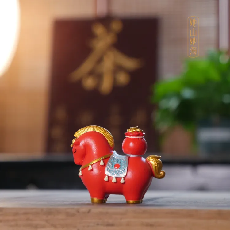 钱袋子【马上有钱茶宠(红色)】茶道配件实心树脂摆件高6cm