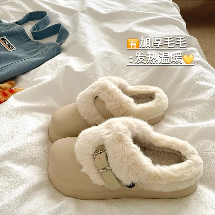 蓬松撸猫感~！厚实加绒ins毛毛拖鞋女外穿冬季厚底保暖居家棉拖鞋