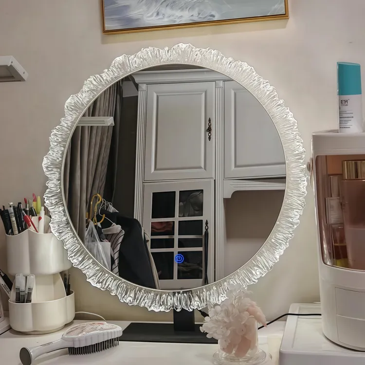 太阳花化妆镜台式镜子轻奢高级主卧欧式梳妆镜带灯智能异形美妆镜