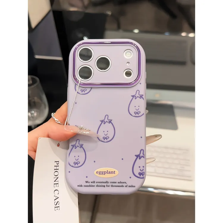 线条茄子适用苹果17pro手机壳16pm小胖妹华为p80女oppo防摔小米17