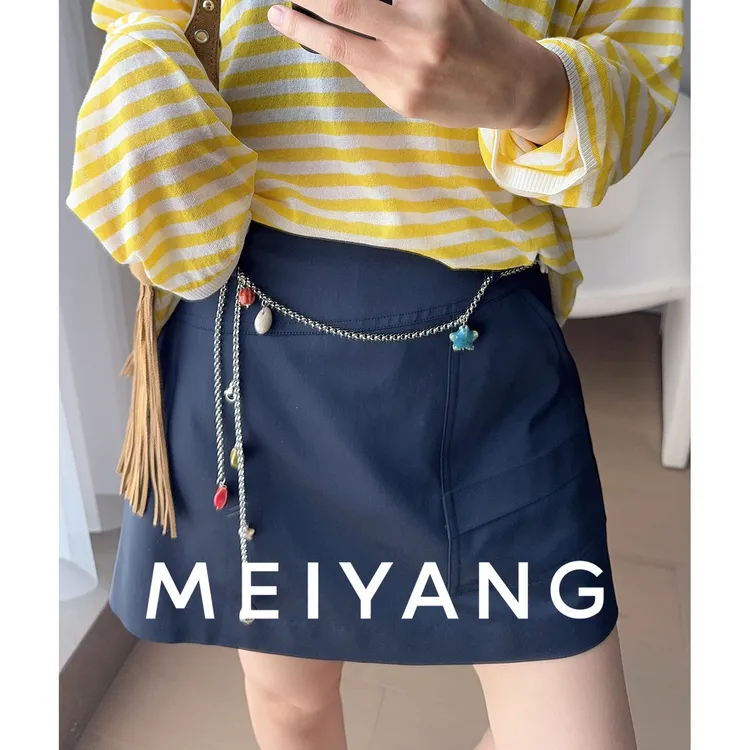 A美洋MEIYANG 捡贝壳半裙【商场同款】 腰链A字半身短裙含裤衬-周五