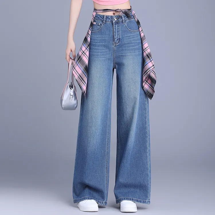 正品2025春夏新款阔腿牛仔裤女高级感宽松垂感休闲大脚拖地裤爆款
