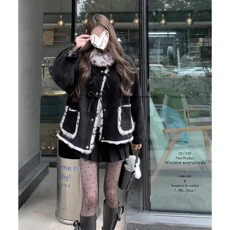 【肉肉专属】暗黑小野猫2025新款冬加厚豹纹毛毛女短外套半身裙套装