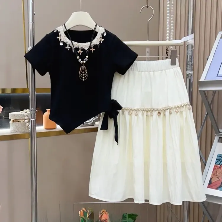 女童套装夏季2025新款儿童洋气短袖T恤女孩半身裙时髦两件套