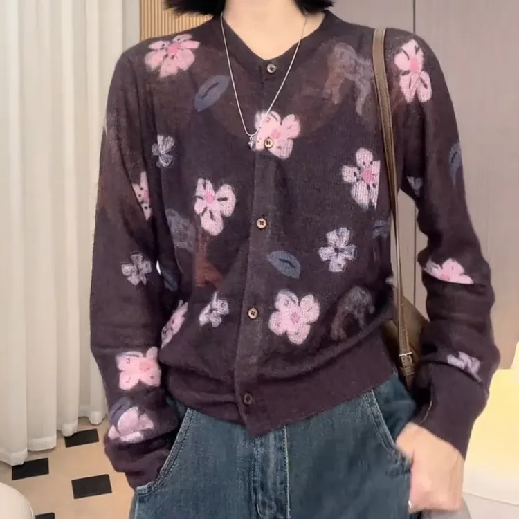 夏季2025新款花朵甜美提花高级设计慵懒风开衫LK2502746