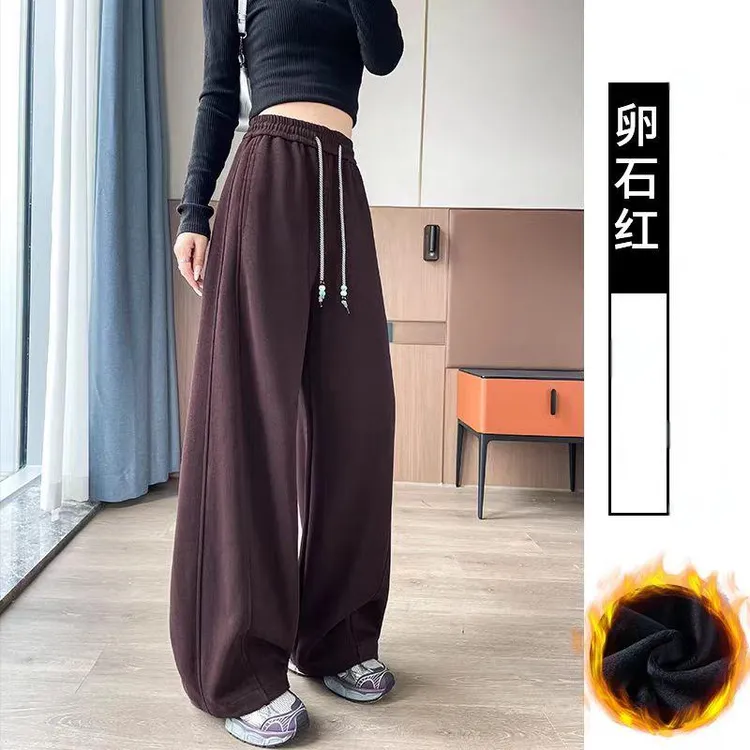 2025秋冬加绒显瘦美式卫裤女爆款垂感阔腿裤子运动休闲弯刀香蕉裤