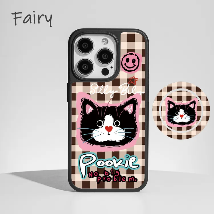 格子黑猫适用苹果16promax手机壳iphone15pro新款14/13可爱12磁吸