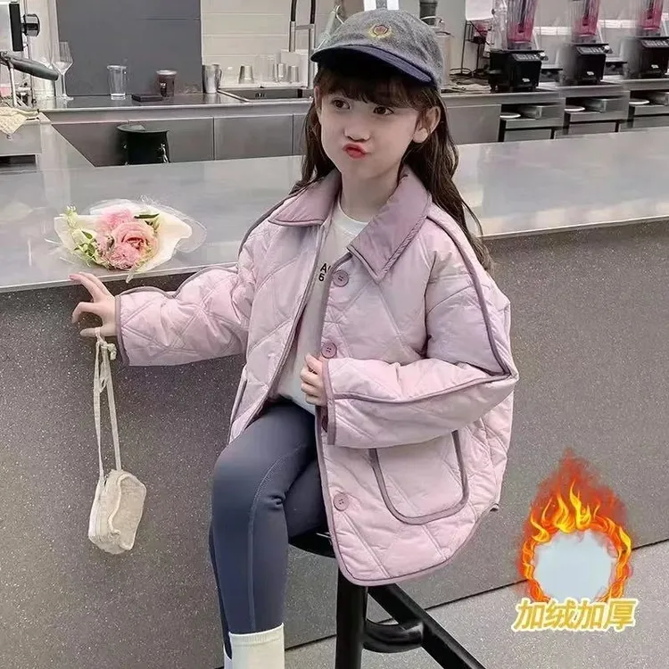 女童秋冬款棉衣2025新款洋气夹棉加绒棉服儿童加厚外套小女孩加厚