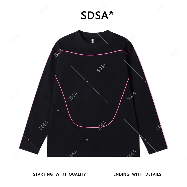 SDSA男士秋冬新款轻奢痞帅男装简约撞色线条圆领长袖T恤宽松潮牌