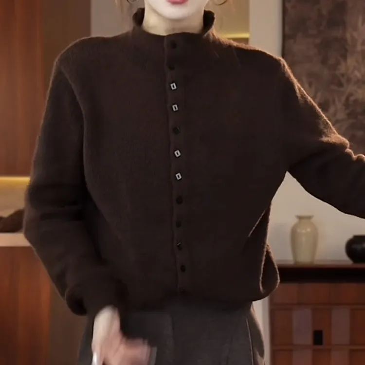 秋冬高级时尚百搭潮流温度长袖女设计立领简约穿搭