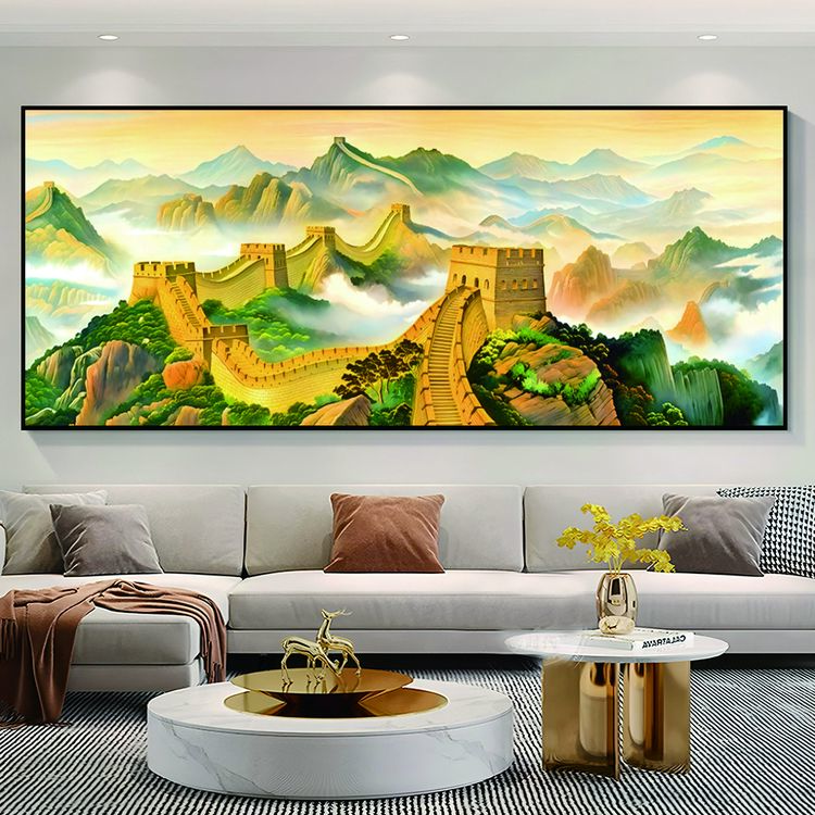 万里长城客厅挂画沙发背景墙壁画国画办公室装饰靠山图晶瓷画挂画