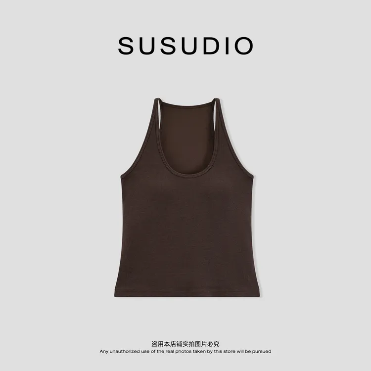 SUSUDIO  老钱感吊带一体杯欧美修身勾勒身形U领修身背心 00090