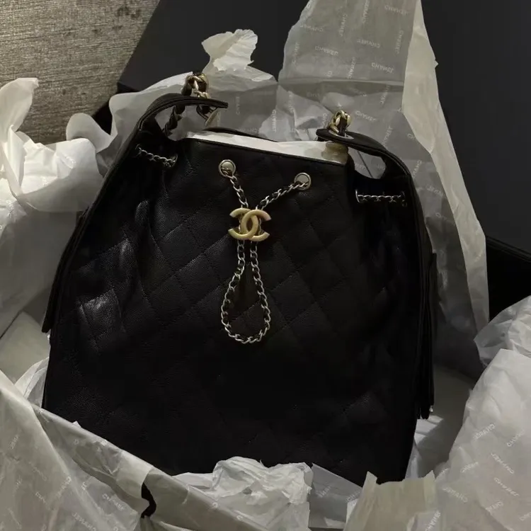 未使用 Chanel/香奈儿 黑金25bag中号 芯片款 荔枝牛皮单肩包