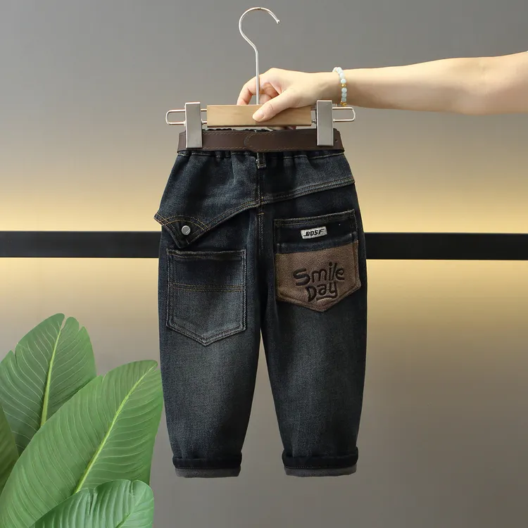 男童秋冬装牛仔裤儿童加绒裤子2025新款宝宝直筒裤冬季一体绒长裤