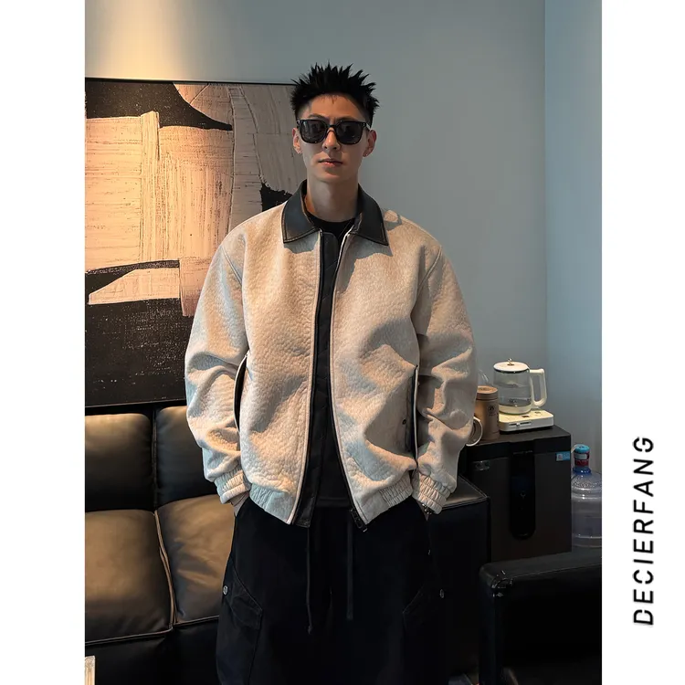 【25秋 肌理感】美式复古百搭翻领夹克男潮牌短宽高级夹克外套