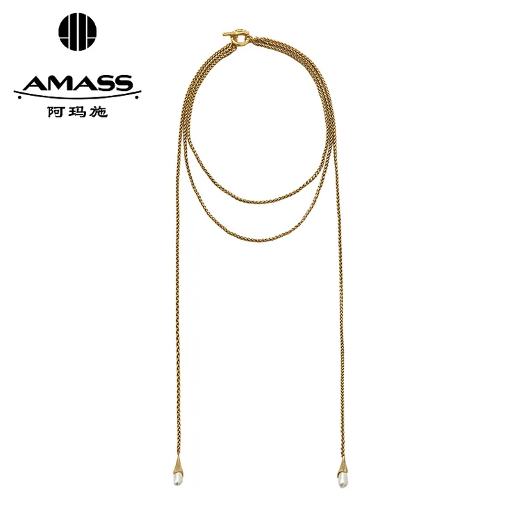 铜项链 阿玛施AMASS新款简约质感百搭镀金铜吊坠三层式项链590049