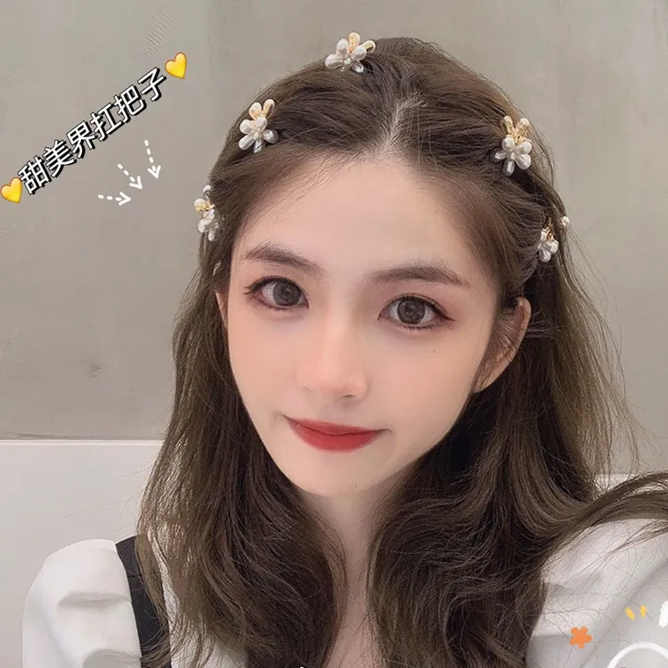 刘海夹珠珠小号2025抓夹花朵瓣五气质边夹甜美法式日韩花精致编发